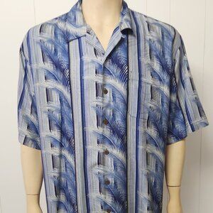 Tommy Bahama shirt XL blue silk palm leaves Hawaiian